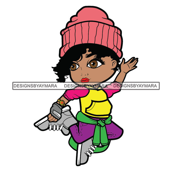Cute Afro Girl Dancing Hip Hop Performer Beanie Joggers Sweater Fashion Style SVG JPG PNG Vector Clipart Cricut Silhouette Cut Cutting