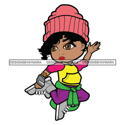 Cute Afro Girl Dancing Hip Hop Performer Beanie Joggers Sweater Fashion Style SVG JPG PNG Vector Clipart Cricut Silhouette Cut Cutting