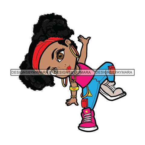 Cute Afro Girl Dancing Hip Hop Performer Joggers Sneakers Puffy Pigtails Hairstyle SVG JPG PNG Vector Clipart Cricut Silhouette Cut Cutting