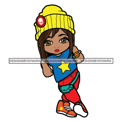 Cute Afro Girl Dancing Hip Hop Urban Dance Wearing Beanie Joggers Sneakers SVG JPG PNG Vector Clipart Cricut Silhouette Cut Cutting