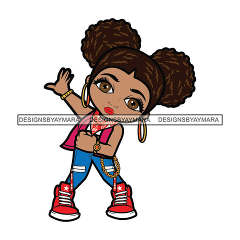Cute Afro Girl Dancing Hip Hop Urban Dance Braided Pigtails Buns Hairstyle SVG JPG PNG Vector Clipart Cricut Silhouette Cut Cutting