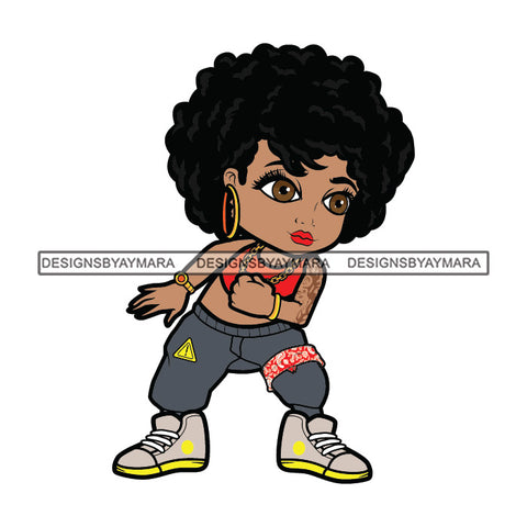 Cute Afro Girl Dancing Hip Hop Urban Dance Wearing Joggers Puffy Afro Hairstyle SVG JPG PNG Vector Clipart Cricut Silhouette Cut Cutting