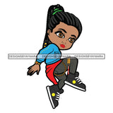 Cute Afro Girl Dancing Hip Hop Urban Dance Wearing Joggers Braided Ponytail Hairstyle SVG JPG PNG Vector Clipart Cricut Silhouette Cut Cutting