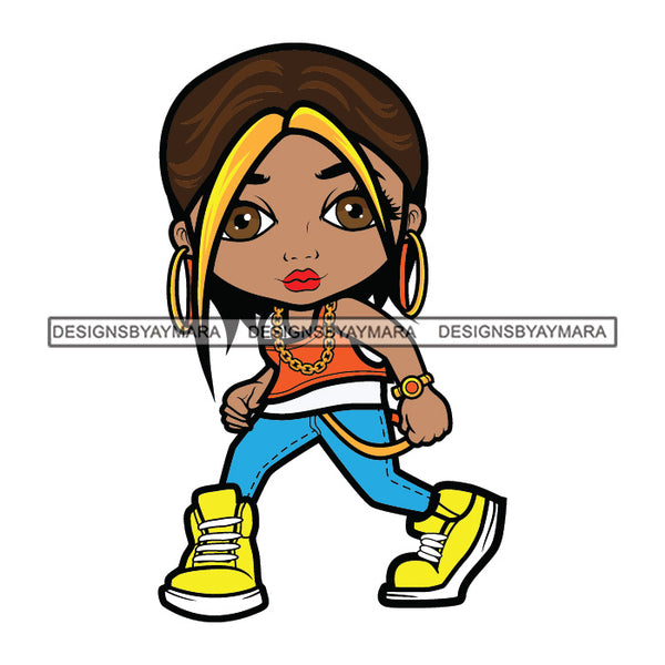 Cute Afro Girl Dancing Hip Hop Urban Dance Jeans Sneakers Dyed Bangs Hairstyle SVG JPG PNG Vector Clipart Cricut Silhouette Cut Cutting