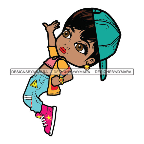 Cute Afro Girl Dancing Hip Hop Urban Dance Baseball Cap Backward Short Hairstyle SVG JPG PNG Vector Clipart Cricut Silhouette Cut Cutting