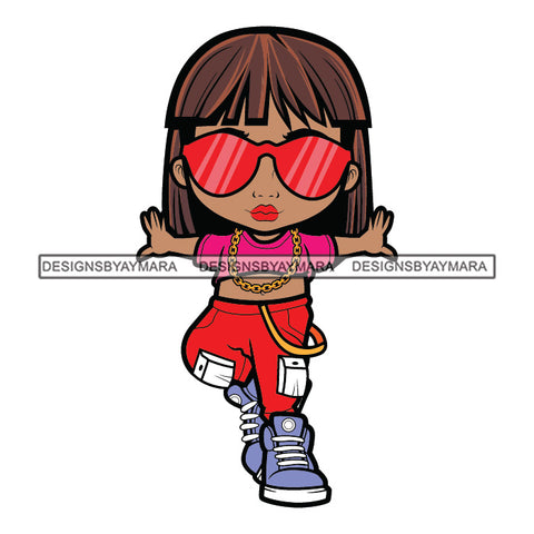 Cute Afro Girl Dancing Hip Hop Performer Joggers Sunglasses Bob Haircut Bangs SVG JPG PNG Vector Clipart Cricut Silhouette Cut Cutting