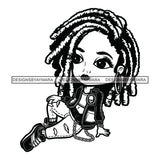 Cute Afro Girl Urban Hipster Girl Sitting Floor Joggers Sneakers Dreadlocks Hairstyle Swag Fashion B/W SVG JPG PNG Vector Clipart Cricut Silhouette Cut Cutting