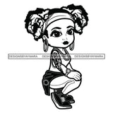 Cute Afro Girl Urban Hipster Squatting Tattoo Headband Joggers Sneakers Afro Puff Ponytails Hairstyle Swag Fashion SVG JPG PNG Vector Clipart Cricut Silhouette Cut Cutting