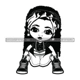 Cute Afro Girl Urban Hipster Sitting Joggers Sneakers Headband Dreadlocks Hairstyle Swag Fashion B/W SVG JPG PNG Vector Clipart Cricut Silhouette Cut Cutting