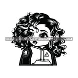 Cute Afro Girl Urban Hipster Girl Tongue Out Cute Sweater Curly Hairstyle Swag Fashion B/W SVG JPG PNG Vector Clipart Cricut Silhouette Cut Cutting