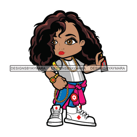 Cute Afro Girl Paint Can Graffiti Street Artist Urban Hipster Girl Joggers Sneakers Dyed Hairstyle Swag Fashion SVG JPG PNG Vector Clipart Cricut Silhouette Cut Cutting