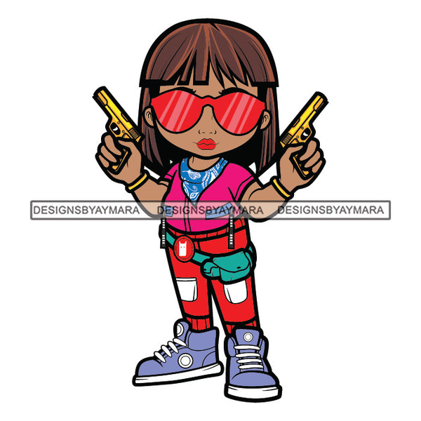 Cute Afro Girl Urban Hipster Girl Tomboy Cowboy Girl Holding Pistols Dark Glasses Investigator Under Cover Joggers Sneakers Dyed Hairstyle Swag Fashion SVG JPG PNG Vector Clipart Cricut Silhouette Cut Cutting
