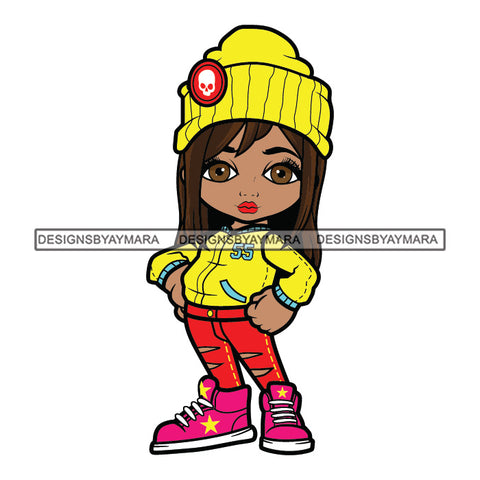 Cute Afro Girl Urban Hipster Winter Cap Girl Joggers Sneakers Dyed Bangs Hairstyle Swag Fashion SVG JPG PNG Vector Clipart Cricut Silhouette Cut Cutting