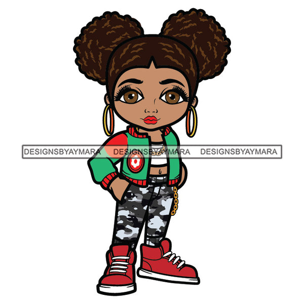 Cute Afro Girl Urban Hipster Girl Camo Joggers Cool Jacket Sneakers Messy Bun Afro Puff Hairstyle Swag Fashion SVG JPG PNG Vector Clipart Cricut Silhouette Cut Cutting