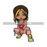Cute Afro Girl Urban Hipster Girl Squatting Joggers Sneakers Dyed Bangs Hairstyle Swag Fashion SVG JPG PNG Vector Clipart Cricut Silhouette Cut Cutting