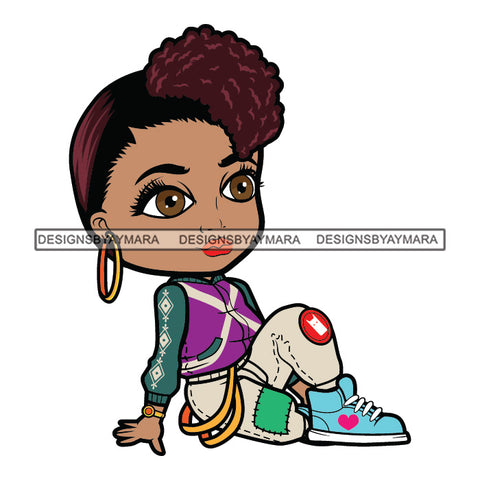 Cute Afro Girl Urban Hipster Girl Sitting Floor Long Sleeve Shirt Joggers Sneakers Afro Puff Hairstyle Swag Fashion SVG JPG PNG Vector Clipart Cricut Silhouette Cut Cutting