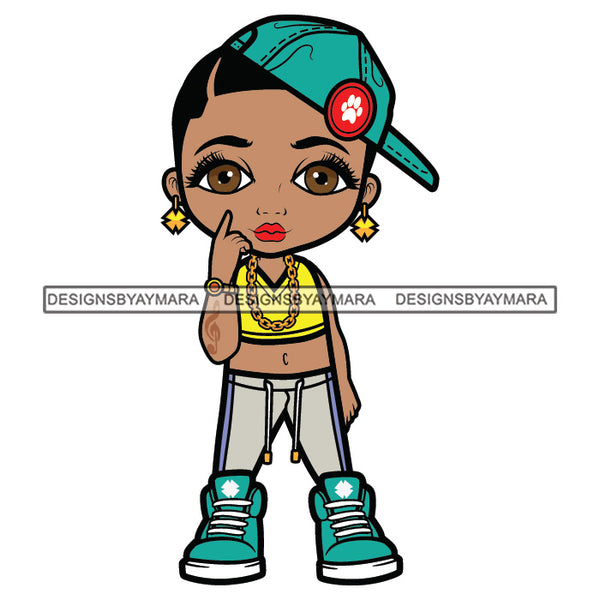 Cute Afro Girl Urban Hipster Girl Tomboy Baseball Hat Gold Chain Joggers Sneakers Dyed Bangs Hairstyle Swag Fashion SVG JPG PNG Vector Clipart Cricut Silhouette Cut Cutting