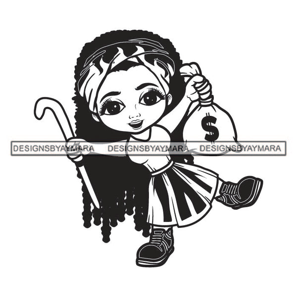 Afro Cute Lola Dancing cane Money Gag Hustler Melanin Woman Money Maker Independent Business Girl Cash Money Dollar Sign Designs For T-Shirt and Other Products SVG PNG JPG Cutting Files For Silhouette Cricut and More!