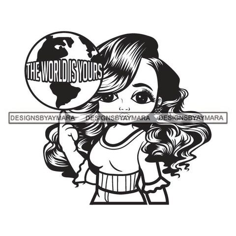 Afro Cute Melanin The World Is Yours Planet Ball Nubian Lovely Woman Designs For T-Shirt and Other Products SVG PNG JPG Cutting Files For Silhouette Cricut and More!