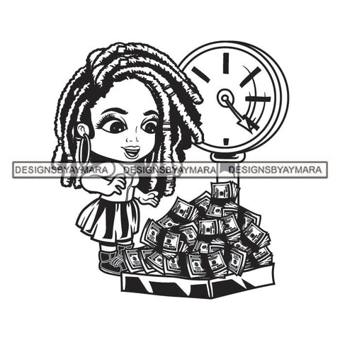 Afro Cute Lola Scale Full Of Money Weight Hustler Melanin Woman Money Maker Independent Business Girl Cash Money Dollar Sign Designs For T-Shirt and Other Products SVG PNG JPG Cutting Files For Silhouette Cricut and More!