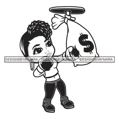 Afro Cute Lola Punching Money Bag Boxing Gloves Hustler Melanin Woman Money Maker Independent Business Girl Cash Money Dollar Sign Designs For T-Shirt and Other Products SVG PNG JPG Cutting Files For Silhouette Cricut and More!