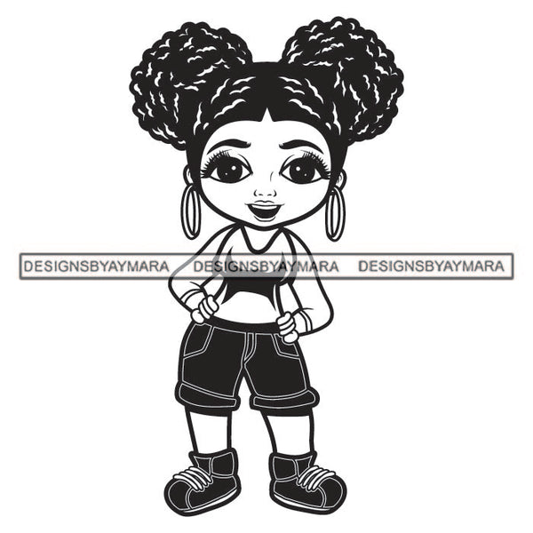 Afro Cute Lola Fashion Swag Outfit Afro Ponytails Puff Big Bamboo Earrings Designs For T-Shirt and Other Products SVG PNG JPG Cutting Files For Silhouette Cricut and More!