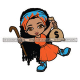 Afro Cute Lola Dancing cane Money Gag Hustler Melanin Woman Money Maker Independent Business Girl Cash Money Dollar Sign Designs For T-Shirt and Other Products SVG PNG JPG Cutting Files For Silhouette Cricut and More!