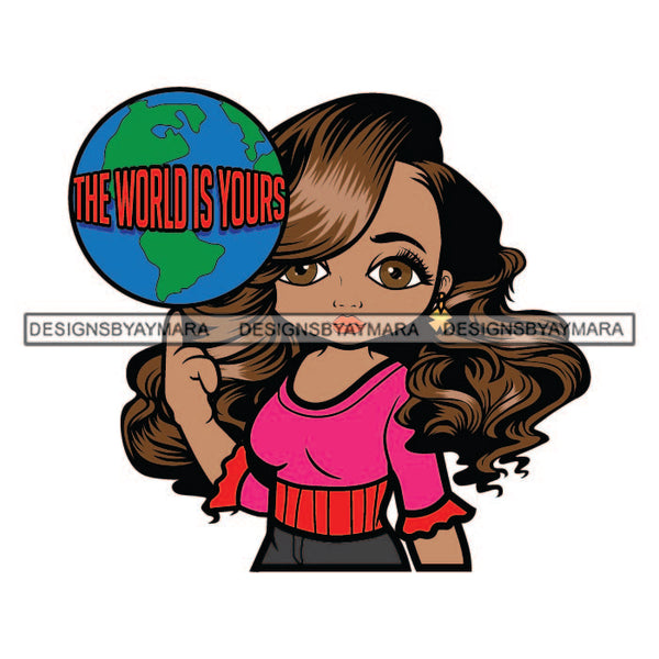 Afro Cute Melanin The World Is Yours Planet Ball Nubian Lovely Woman Designs For T-Shirt and Other Products SVG PNG JPG Cutting Files For Silhouette Cricut and More!