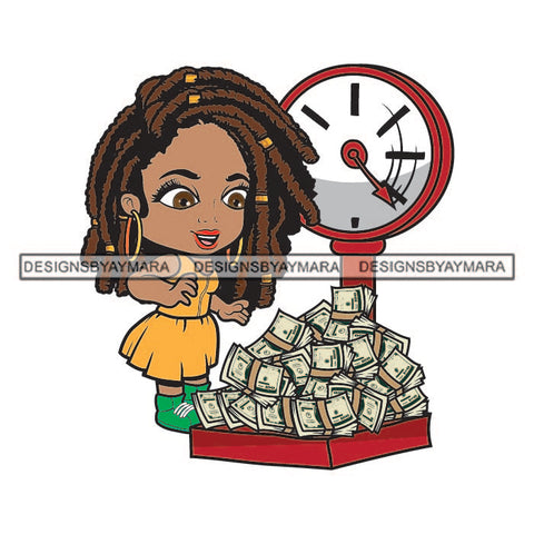 Afro Cute Lola Scale Full Of Money Weight Hustler Melanin Woman Money Maker Independent Business Girl Cash Money Dollar Sign Designs For T-Shirt and Other Products SVG PNG JPG Cutting Files For Silhouette Cricut and More!