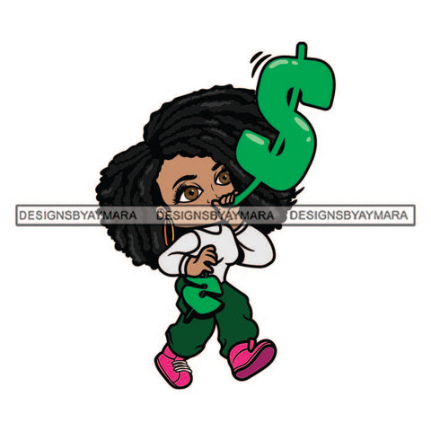 Afro Cute Lola Blowing Money Sign Balloon Hustler Melanin Woman Money Maker Independent Business Girl Cash Money Dollar Sign Designs For T-Shirt and Other Products SVG PNG JPG Cutting Files For Silhouette Cricut and More!