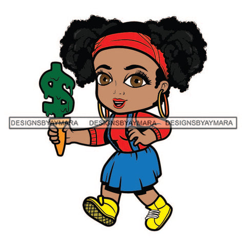 Afro Hustler Melanin Eating Money Ice-Cream Afro Puff Hairstyle Woman Money Maker Independent Business Girl Cash Money Dollar Sign Designs For T-Shirt and Other Products SVG PNG JPG Cutting Files For Silhouette Cricut and More!