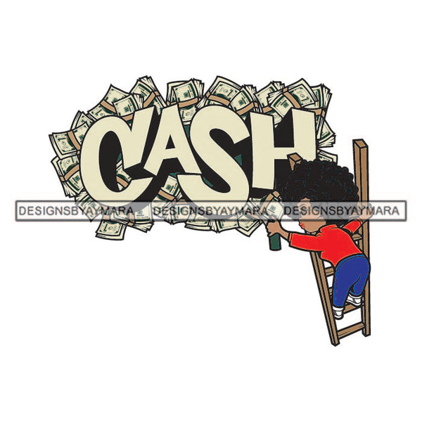 Afro Hustler Melanin Cash Painting Wall Woman Money Maker Independent Business Girl Cash Money Dollar Sign Designs For T-Shirt and Other Products SVG PNG JPG Cutting Files For Silhouette Cricut and More!