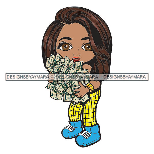 Afro Hustler Melanin Caring Stacks Money Woman Money Maker Independent Business Girl Cash Money Dollar Sign Designs For T-Shirt and Other Products SVG PNG JPG Cutting Files For Silhouette Cricut and More!