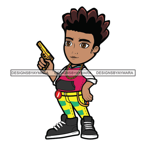 Cute Boy Cowboy Holding Pistol Toy Guns Playing Games Fashionista Swag Sneakers Cool Jogging Pants Hipster Street NY Fashion Flow SVG JPG PNG Vector Clipart Cricut Silhouette Cut Cutting