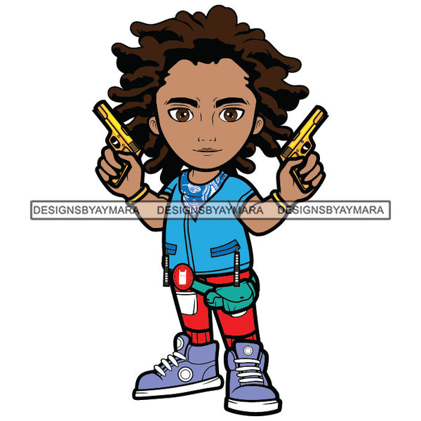 Cute Boy Cowboy Holding Pistols Toy Guns Playing Games Fashionista Swag Sneakers Cool Jogging Pants Hipster Street NY Fashion Flow Dreadlocks Hair SVG JPG PNG Vector Clipart Cricut Silhouette Cut Cutting