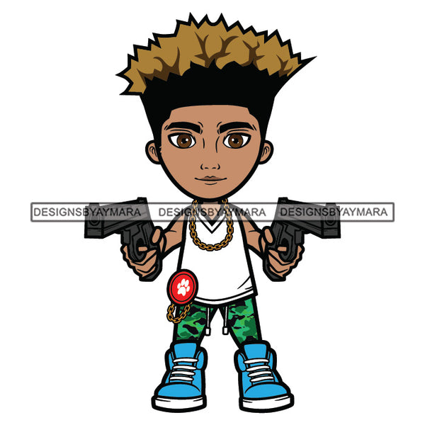 Cute Boy Cowboy Holding Pistols Toy Guns Playing Games Gold Chain Fashionista Swag Sneakers Cool Jogging Pants Hipster Street NY Fashion Flow SVG JPG PNG Vector Clipart Cricut Silhouette Cut Cutting