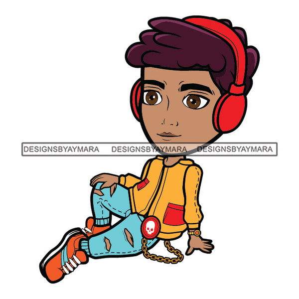 Cute Toddler Boy Fashionista Listening Headphones Swag Sneakers Cool Jogging Pants Hipster Street NY Fashion Flow SVG JPG PNG Vector Clipart Cricut Silhouette Cut Cutting