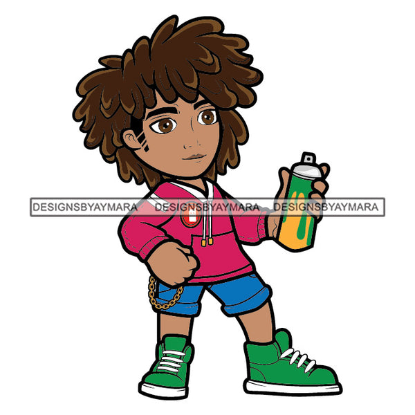 Cute Boy Holding Spray Can Graffiti Artist Fashionista Swag Sneakers Cool Jogging Pants Hipster Street NY Fashion Flow SVG JPG PNG Vector Clipart Cricut Silhouette Cut Cutting