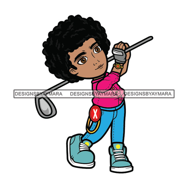 Cute Boy Playing Golf Stick Swag Sneakers Cool Jogging Pants Hipster Street NY Fashion Flow  SVG JPG PNG Vector Clipart Cricut Silhouette Cut Cutting