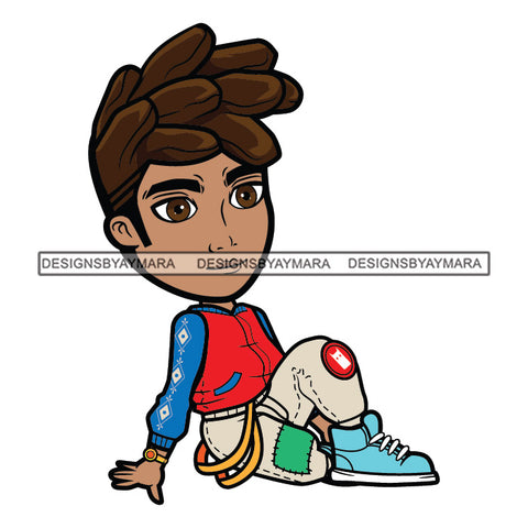 Cute Boy Fashionista Swag Sitting Dreadlocks Hair Sweater Jacket Sneakers Cool Jogging Pants Hipster Street NY Fashion Flow SVG JPG PNG Vector Clipart Cricut Silhouette Cut Cutting