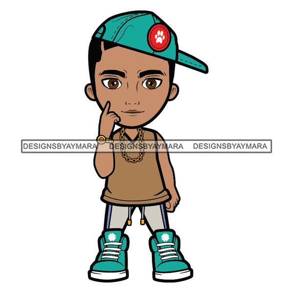 Cute Boy Fashionista Swag Baseball Hat Gold Chain Sneakers Cool Jogging Pants Hipster Street NY Fashion Flow SVG JPG PNG Vector Clipart Cricut Silhouette Cut Cutting