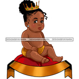 Cute Melanin Baby Princess  Gold Crown Sitting On Red Pillow  JPG PNG  Clipart Cricut Silhouette Cut Cutting
