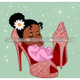 Cute Melanin Baby Girl Sleeping In Pink High Heel Shoes   JPG PNG  Clipart Cricut Silhouette Cut Cutting