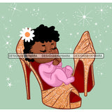 Cute  Baby Girl Sleeping In Gold High Heel Shoes   JPG PNG  Clipart Cricut Silhouette Cut Cutting