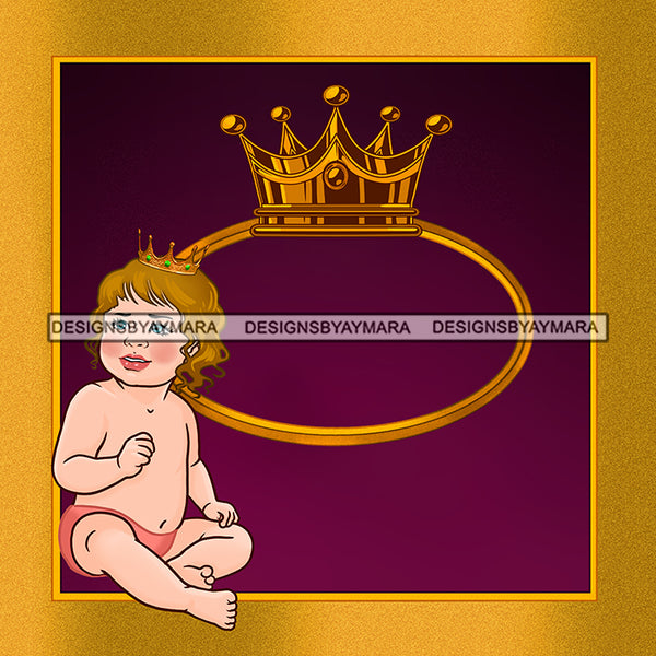 Sweet Baby Girl In Gold Frame With Crown JPG PNG  Clipart Cricut Silhouette Cut Cutting