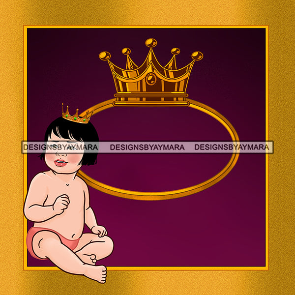 Sweet Baby Girl In Gold Frame With Crown JPG PNG  Clipart Cricut Silhouette Cut Cutting