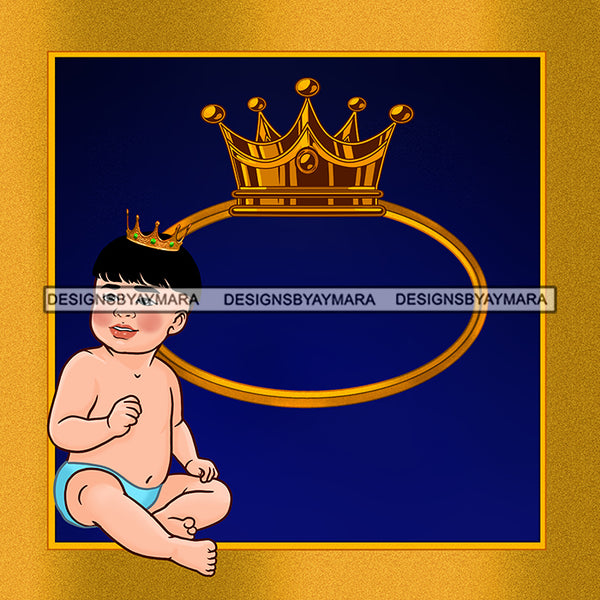 Sweet Baby Boy In Gold Frame With Crown JPG PNG  Clipart Cricut Silhouette Cut Cutting