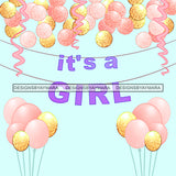 It's A Girl Baby Shower Graphic Balloons Banner JPG PNG  Clipart Cricut Silhouette Cut Cutting