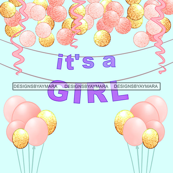 It's A Girl Baby Shower Graphic Balloons Banner JPG PNG  Clipart Cricut Silhouette Cut Cutting