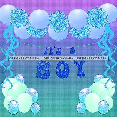 It's A Boy Graphic Balloons Banner JPG PNG  Clipart Cricut Silhouette Cut Cutting